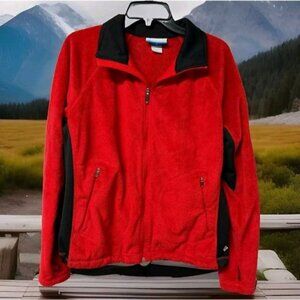 Columbia XL Red Fleece Jacket With Zipper Pockets & Drawstring Waist Hik…